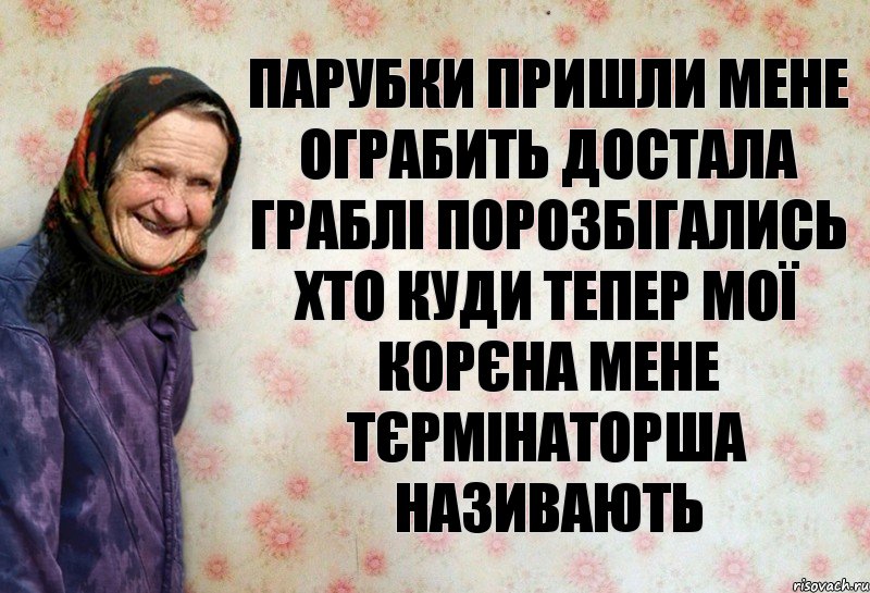 парубки пришли мене ограбить достала граблі порозбігались хто куди тепер мої корєна мене Тєрмінаторша називають, Комикс Анекдоти Баби Нюри