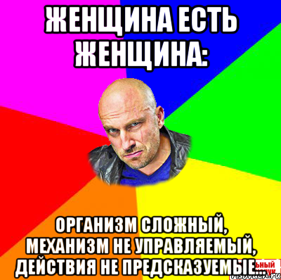 Женщина есть женщина: организм сложный, механизм не управляемый, действия не предсказуемые…