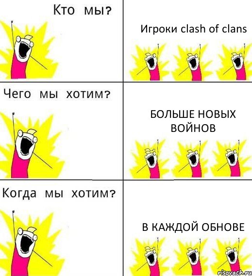 Игроки clash of clans Больше новых войнов В каждой обнове, Комикс Что мы хотим