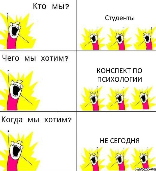 Студенты Конспект по психологии НЕ СЕГОДНЯ, Комикс Что мы хотим