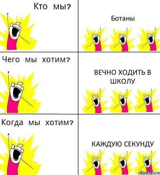 Ботаны Вечно ходить в школу Каждую секунду, Комикс Что мы хотим