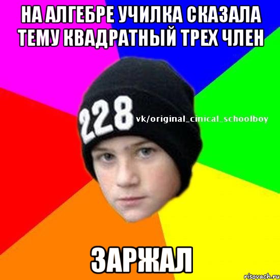 На алгебре училка сказала тему квадратный трех член Заржал