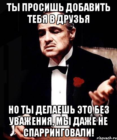 ты просишь добавить тебя в друзья Но ты делаешь это без уважения, Мы даже не спарринговали!, Мем ты делаешь это без уважения