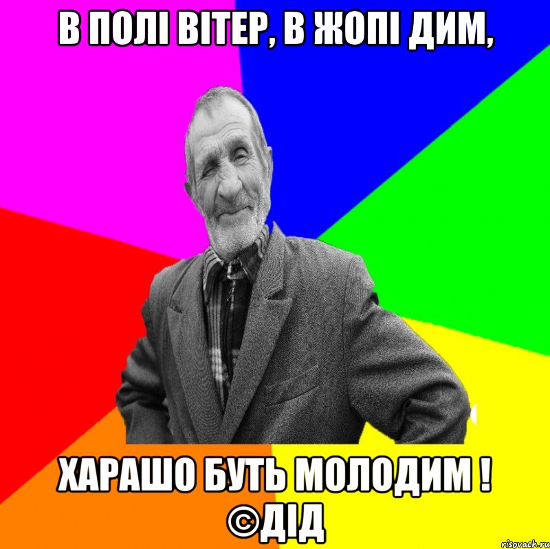 В полі вітер, в жопі дим, харашо буть молодим ! ©ДІД, Мем ДЕД