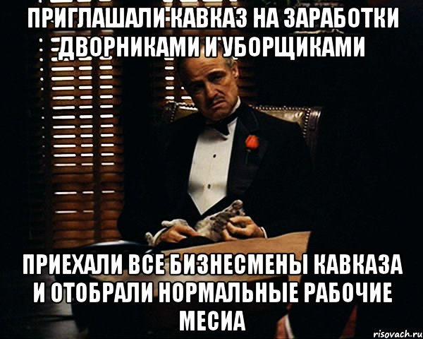 Приглашали Кавказ на заработки дворниками и уборщиками Приехали все бизнесмены Кавказа и отобрали нормальные рабочие месиа, Мем Дон Вито Корлеоне