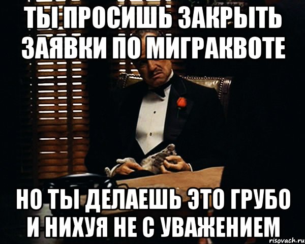 ты просишь закрыть заявки по миграквоте но ты делаешь это грубо и нихуя не с уважением, Мем Дон Вито Корлеоне