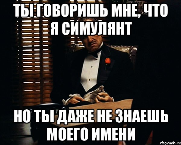 Ты говоришь мне, что я симулянт но ты даже не знаешь моего имени, Мем Дон Вито Корлеоне