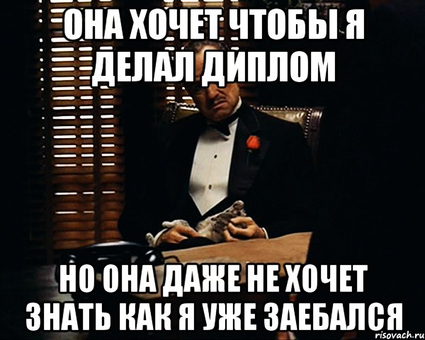 Она хочет чтобы я делал диплом но она даже не хочет знать как я уже заебался, Мем Дон Вито Корлеоне