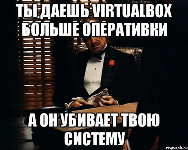 ты даешь VirtualBox больше оперативки а он убивает твою систему, Мем Дон Вито Корлеоне