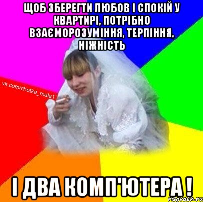 Щоб зберегти любов і спокій у квартирі, потрібно взаєморозуміння, терпіння, ніжність і два комп'ютера !