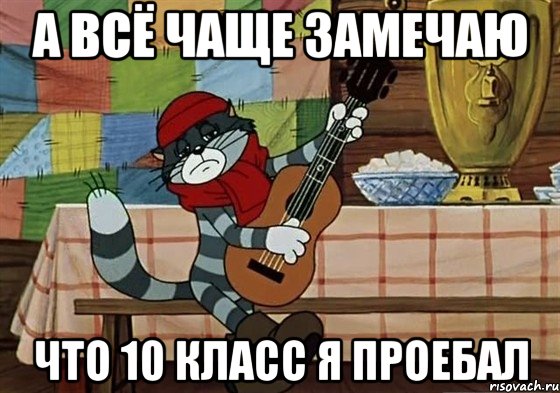 а всё чаще замечаю что 10 класс я проебал, Мем Грустный Матроскин с гитарой