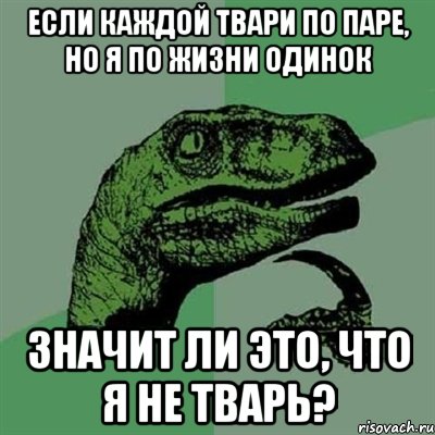 Если каждой твари по паре, но я по жизни одинок Значит ли это, что я не тварь?, Мем Филосораптор