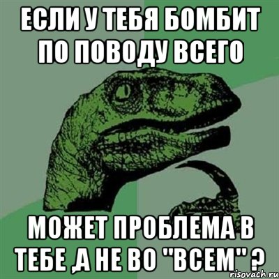 если у тебя бомбит по поводу всего может проблема в тебе ,а не во "всем" ?, Мем Филосораптор