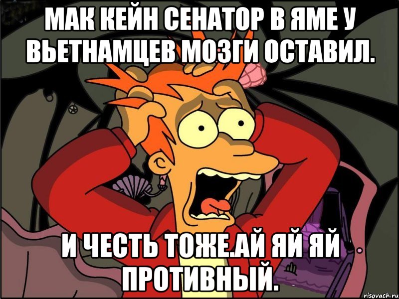 Мак кейн сенатор в яме у вьетнамцев мозги оставил. И честь тоже.ай яй яй противный., Мем Фрай в панике