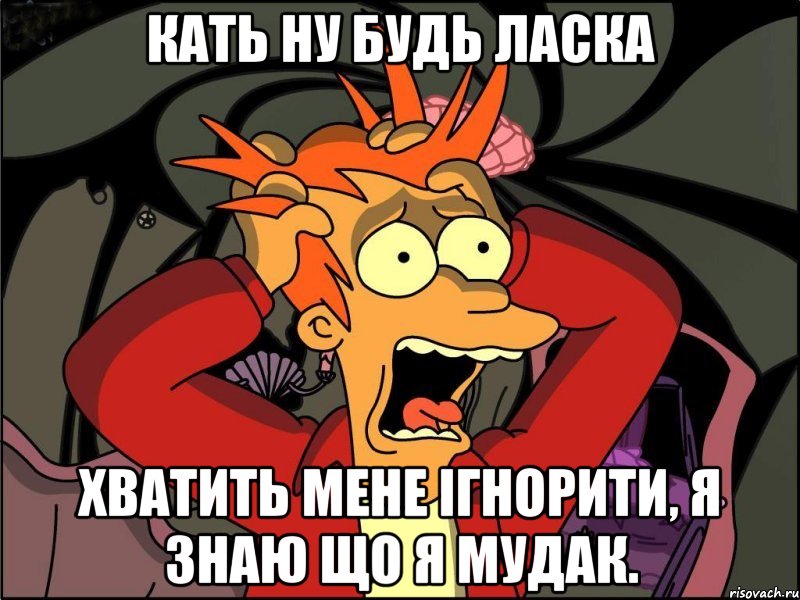 Кать ну будь ласка Хватить мене ігнорити, я знаю що я мудак., Мем Фрай в панике