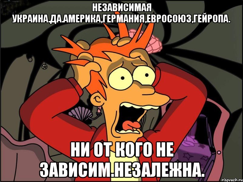 Независимая украина.да.америка,германия,евросоюз,гейропа. Ни от кого не зависим.незалежна., Мем Фрай в панике