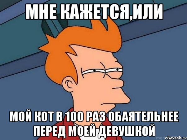 мне кажется,или мой кот в 100 раз обаятельнее перед моей девушкой, Мем  Фрай (мне кажется или)