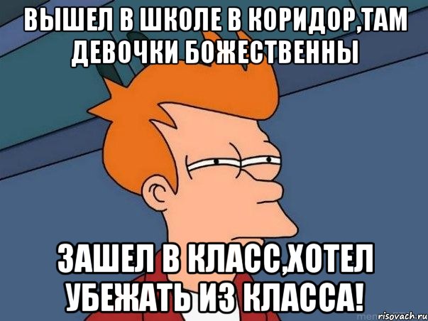 вышел в школе в коридор,там девочки божественны зашел в класс,хотел убежать из класса!, Мем  Фрай (мне кажется или)