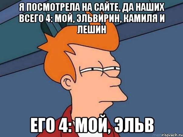 я посмотрела на сайте, да наших всего 4: Мой, эльвирин, камиля и лешин его 4: Мой, эльв, Мем  Фрай (мне кажется или)