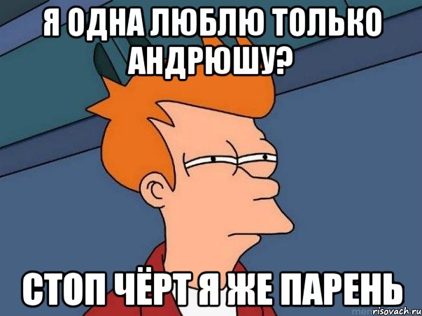 я одНА люблю только АНДРЮШУ? СТОП ЧЁРТ Я ЖЕ ПАРЕНЬ, Мем  Фрай (мне кажется или)