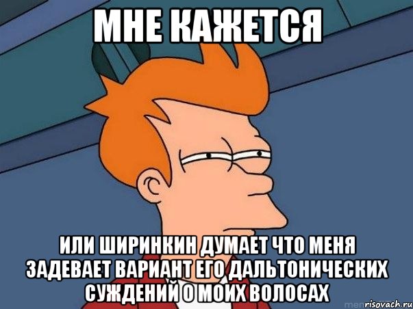 мне кажется или ширинкин думает что меня задевает вариант его дальтонических суждений о моих волосах, Мем  Фрай (мне кажется или)