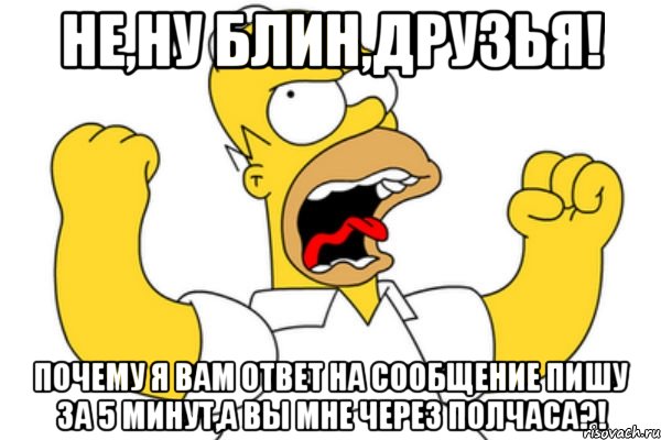 Не,ну блин,друзья! Почему я вам ответ на сообщение пишу за 5 минут,а вы мне через полчаса?!, Мем Разъяренный Гомер