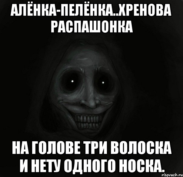 алёнка-пелёнка..хренова распашонка на голове три волоска и нету одного носка., Мем Ночной гость