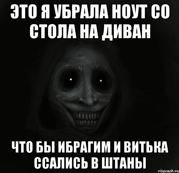 Это я убрала ноут со стола на диван что бы Ибрагим и Витька ссались в штаны, Мем Ночной гость