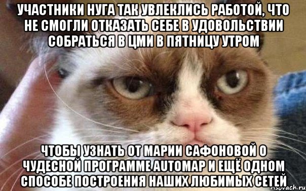Участники НУГа так увлеклись работой, что не смогли отказать себе в удовольствии собраться в ЦМИ в пятницу утром чтобы узнать от Марии Сафоновой о чудесной программе AutoMap и ещё одном способе построения наших любимых сетей