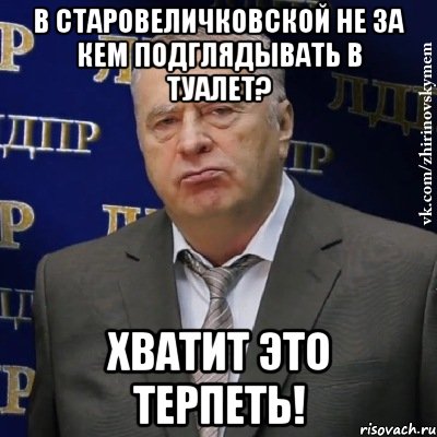 В СТАРОВЕЛИЧКОВСКОЙ НЕ ЗА КЕМ ПОДГЛЯДЫВАТЬ В ТУАЛЕТ? ХВАТИТ ЭТО ТЕРПЕТЬ!, Мем Хватит это терпеть (Жириновский)