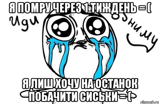 Я помру через 1 тиждень = ( Я Лиш хочу на останок побачити сиськи = (, Мем Иди обниму