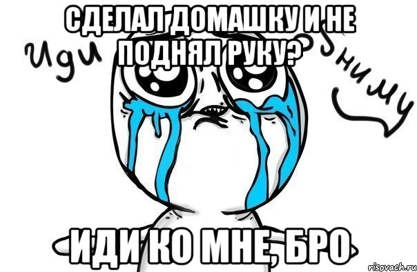 СДЕЛАЛ ДОМАШКУ И НЕ ПОДНЯЛ РУКУ? ИДИ КО МНЕ, БРО, Мем Иди обниму