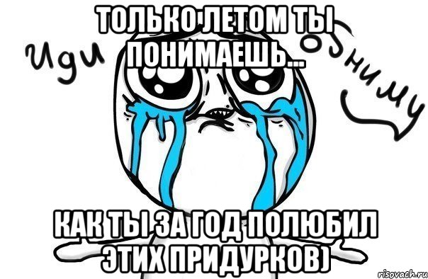 Только летом ты понимаешь... Как ты за год полюбил этих придурков), Мем Иди обниму