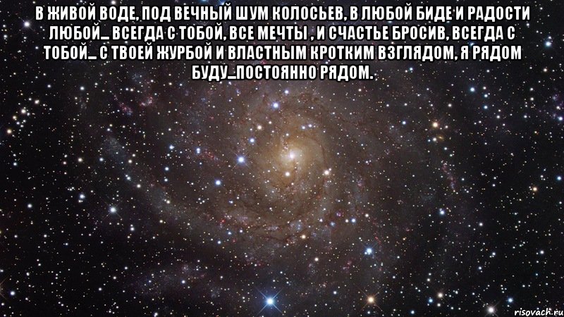 В живой воде, Под вечный шум колосьев, В любой биде И радости любой... Всегда с тобой, Все мечты , И счастье бросив, Всегда с тобой... С твоей журбой И властным кротким взглядом, Я рядом буду...Постоянно рядом. , Мем  Космос (офигенно)