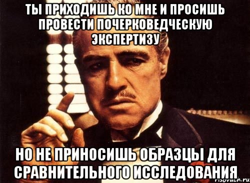 ты приходишь ко мне и просишь провести почерковедческую экспертизу но не приносишь образцы для сравнительного исследования, Мем крестный отец