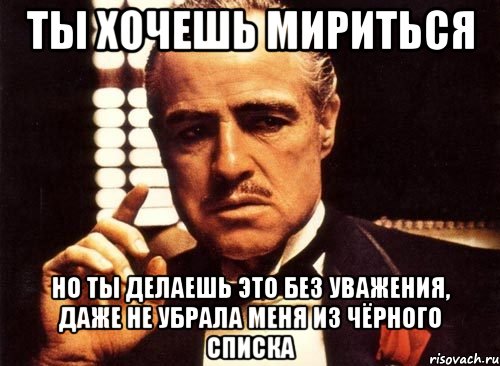 Ты хочешь мириться Но ты делаешь это без уважения, даже не убрала меня из чёрного списка, Мем крестный отец