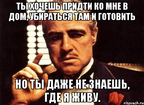 Ты хочешь придти ко мне в дом, убираться там и готовить Но ты даже не знаешь, где я живу., Мем крестный отец