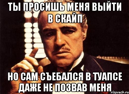 Ты просишь меня выйти в скайп Но сам съебался в Туапсе даже не позвав меня, Мем крестный отец