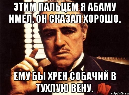 Этим пальцем я абаму имел. Он сказал хорошо. Ему бы хрен собачий в тухлую вену., Мем крестный отец
