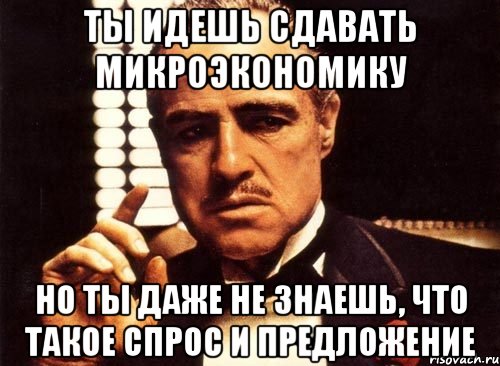 ты идешь сдавать микроэкономику но ты даже не знаешь, что такое спрос и предложение, Мем крестный отец