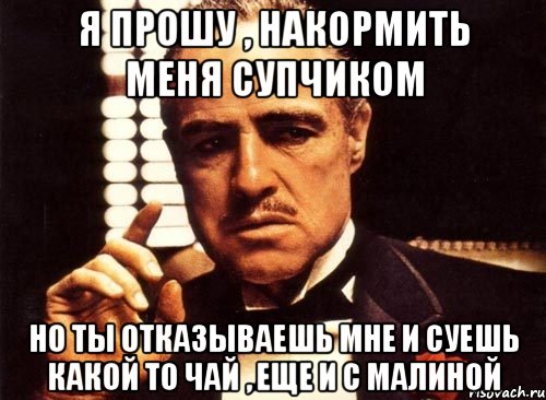 Я прошу , накормить меня супчиком Но ты отказываешь мне и суешь какой то чай , еще и с малиной