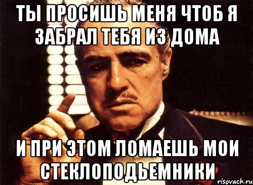 ты просишь меня чтоб я забрал тебя из дома и при этом ломаешь мои стеклоподьемники