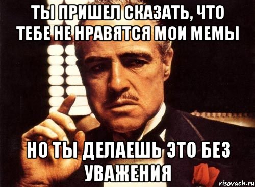 ты пришел сказать, что тебе не нравятся мои мемы но ты делаешь это без уважения