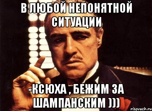 В любой непонятной ситуации -Ксюха , бежим за шампанским ))), Мем крестный отец