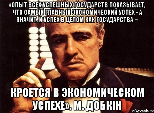 «Опыт всех успешных государств показывает, что самый главный экономический успех - а значит, и успех в целом как государства – кроется в экономическом успехе». М. Добкін