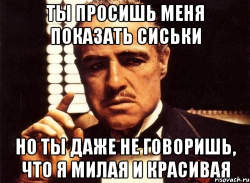 Ты просишь меня показать сиськи Но ты даже не говоришь, что я милая и красивая, Мем крестный отец