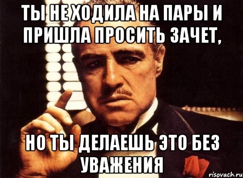 ты не ходила на пары и пришла просить зачет, но ты делаешь это без уважения, Мем крестный отец