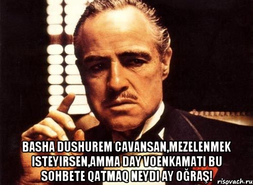  Basha dushurem cavansan,mezelenmek isteyirsen,amma day voenkamati bu sohbete qatmaq neydi ay OĞRAŞ!, Мем крестный отец