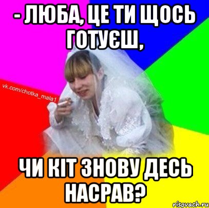- Люба, це ти щось готуєш, чи кіт знову десь насрав?