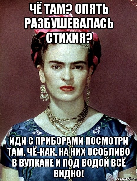 Чё там? Опять разбушевалась стихия? Иди с приборами посмотри там, чё-как, на них особливо в вулкане и под водой всё видно!